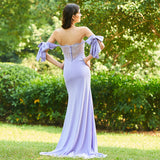 Strapless Purple Off The Shoulder Floor Length Mermaid Bridesmaid Dress Rjerdress