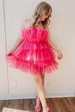 Strapless Tiered Homecoming Dresses Tulle Cocktail Dresses