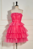 Strapless Tiered Homecoming Dresses Tulle Cocktail Dresses Rjerdress
