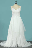 Straps 30D Chiffon Bridal Dresses A Line With Applique Sweep Train Rjerdress