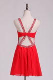 Straps A Line Open Back Hoco Dress With Beads And Ruffles Short/Mini Rjerdress