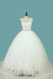 Straps Bridal Dresses Tulle With Applique And Beaded Waistline Open Back Rjerdress