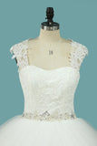 Straps Bridal Dresses Tulle With Applique And Beaded Waistline Open Back Rjerdress