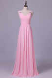 Straps Bridesmaid Dresses A Line Chiffon With Ruffles Floor Length Rjerdress