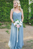 Straps Bridesmaid Dresses A Line Tulle With Ruffles Floor Length