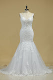 Straps Open Back Tulle With Applique And Beads Mermaid Chapel Train Bridal Dresses
