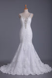 Straps Open Back Tulle With Beads Mermaid Bridal Dresses