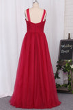 Straps Tulle Pleated Bodice Bridesmaid Dresses A-Line Rjerdress