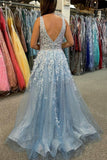 Straps V Neck Tulle With Appliques Prom Dresses Long Cheap Formal Dress RJS507 Rjerdress