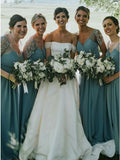 Stunning A Line Chiffon V Neck Dust Green Cap Sleeves With Ruched Long Bridesmaid Dresses Rjerdress
