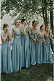 Stunning A Line Chiffon V Neck Dust Green Cap Sleeves With Ruched Long Bridesmaid Dresses