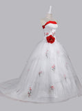 Stunning Ball Gown Strapless Wedding Dress with Embroidery Handmade Flower Lace-up RJS450 Rjerdress