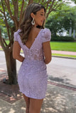 Stunning Bodycon Square Cap Sleeves Short Lavender Homecoming Dress with Appliques RJS449 Rjerdress