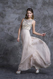 Stunning Formal Dresses Champagne Beaded Bodice And Back A-Line Scoop Sweep/Brush Chiffon Rjerdress