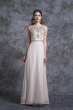 Stunning Formal Dresses Champagne Beaded Bodice And Back A-Line Scoop Sweep/Brush Chiffon