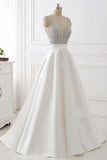 Stunning Ivory A-Line V-Neck Satin Backless Sleeveless Evening Prom Dress with Beaded UK RJS483 Rjerdress