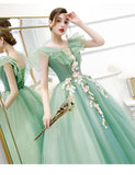 Stunning Off The Shoulder Ball Gown Quinceanera Dresses Tulle 3D Flowers Prom Dresses Rjerdress