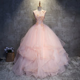 Stunning Scoop Neck Sleeveless Pink Ball Gown Quinceanera Dresses Tulle 3D Flowers