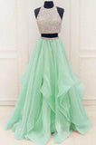 Stunning Sequins And Beaded Top Organza Ruffles Two Piece Prom Dress Prom Dresses RJS172