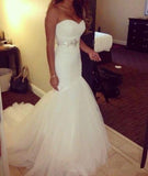 Stunning Sweetheart Mermaid/Trumpet Wedding Dresses Pleated Bodice Tulle Lace Up Rjerdress