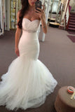 Stunning Sweetheart Mermaid/Trumpet Wedding Dresses Pleated Bodice Tulle Lace Up Rjerdress