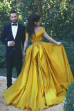 Stylish A-Line Off-Shoulder Yellow Chiffon Evening Dress with Beads Prom Dresses RJS457 Rjerdress