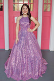 Stylish Halter Floor-Length Open Back Prom Dress Sequin Top Evening Dresses RJS584 Rjerdress