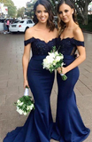 Stylish Halter Open Back Mermaid Navy Blue Bridesmaid Dress with Lace Beading Rjerdress