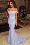 Stylish Off The Shoulder Prom Dresses Mermaid Tulle With Applique And Beadings