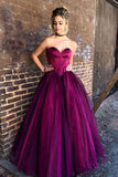 Stylish Sweetheart Strapless Purple Tulle Long A-Line Plus Size Prom Dresses RJS728