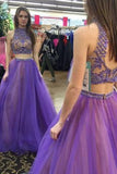 Stylish Two Piece High Neck Floor-Length Prom Dress with Beading Open Back Rrjs587