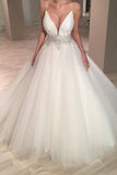 Stylish Wedding Dress Spaghetti Straps A-Line Tulle With Beaded Waistline Rjerdress