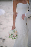 Subtle Sweetheart Strapless Lace Mermaid White Sleeveless Tulle Beach Wedding Dresses Rjerdress