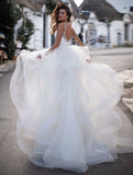 Summer Tulle V-Neck Garden Elegant Bridal Gowns, Flooe Length Wedding Gowns Rjerdress