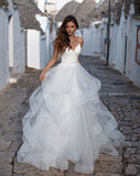 Summer Tulle V-Neck Garden Elegant Bridal Gowns, Flooe Length Wedding Gowns
