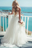 Sweep Train Spaghetti Straps Ivory Sweetheart Backless Beach Wedding Dresses RJS360
