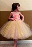 Sweet Ball Gown Strapless Tulle Ankle-length Bowknot Ribbons Multi Flower Girl Dresses Rjerdress