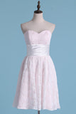 Sweetheart A Line Above Knee Length Lace Bridesmaid Dresses With Ruffles