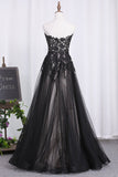 Sweetheart A Line Black Party Dresses Tulle With Applique Floor Length Rjerdress