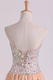Sweetheart A-Line Party Dress With Colorful Rhinestone Beaded Bodice Tulle Rjerdress