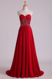 Sweetheart A Line Party Dresses With Beading Sweep Train Chiffon Burgundy/Maroon Rjerdress