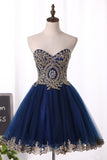 Sweetheart A Line/Princess Hoco Dress With Applique Tulle