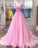 Sweetheart A Line/Princess Prom Dress With 3D Flowers Tulle Skirt Beaded Bodice