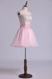 Sweetheart A Line Short/Mini Hoco Dress With Full Beaded Bodice Tulle Rjerdress