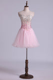 Sweetheart A Line Short/Mini Hoco Dress With Full Beaded Bodice Tulle