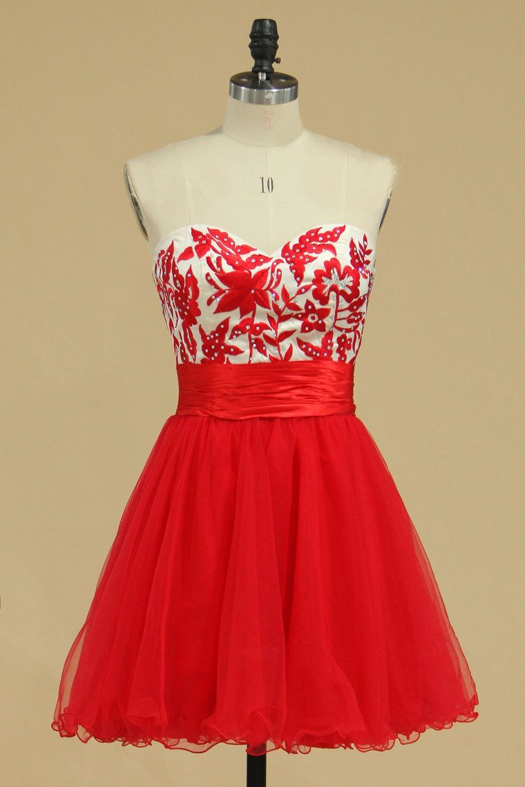 Sweetheart A Line Short/Mini Hoco Dresses With Embroidery Rjerdress