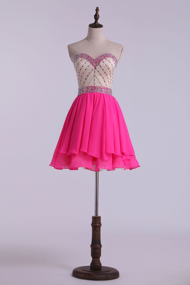 Sweetheart A Line Short PartyDress With Layered Chiffon Skirt Bicolor Rjerdress