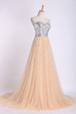 Sweetheart A Line Sweep Train Party Dresses Tulle With Beads Rjerdress