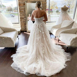 Sweetheart A Line Tulle Wedding Dresses With Applique Sweep Train Rjerdress