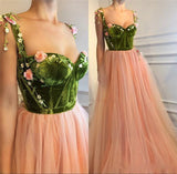 Sweetheart A Line Velvet & Organza Blush Pink 3D Floral Prom Dresses Rjerdress